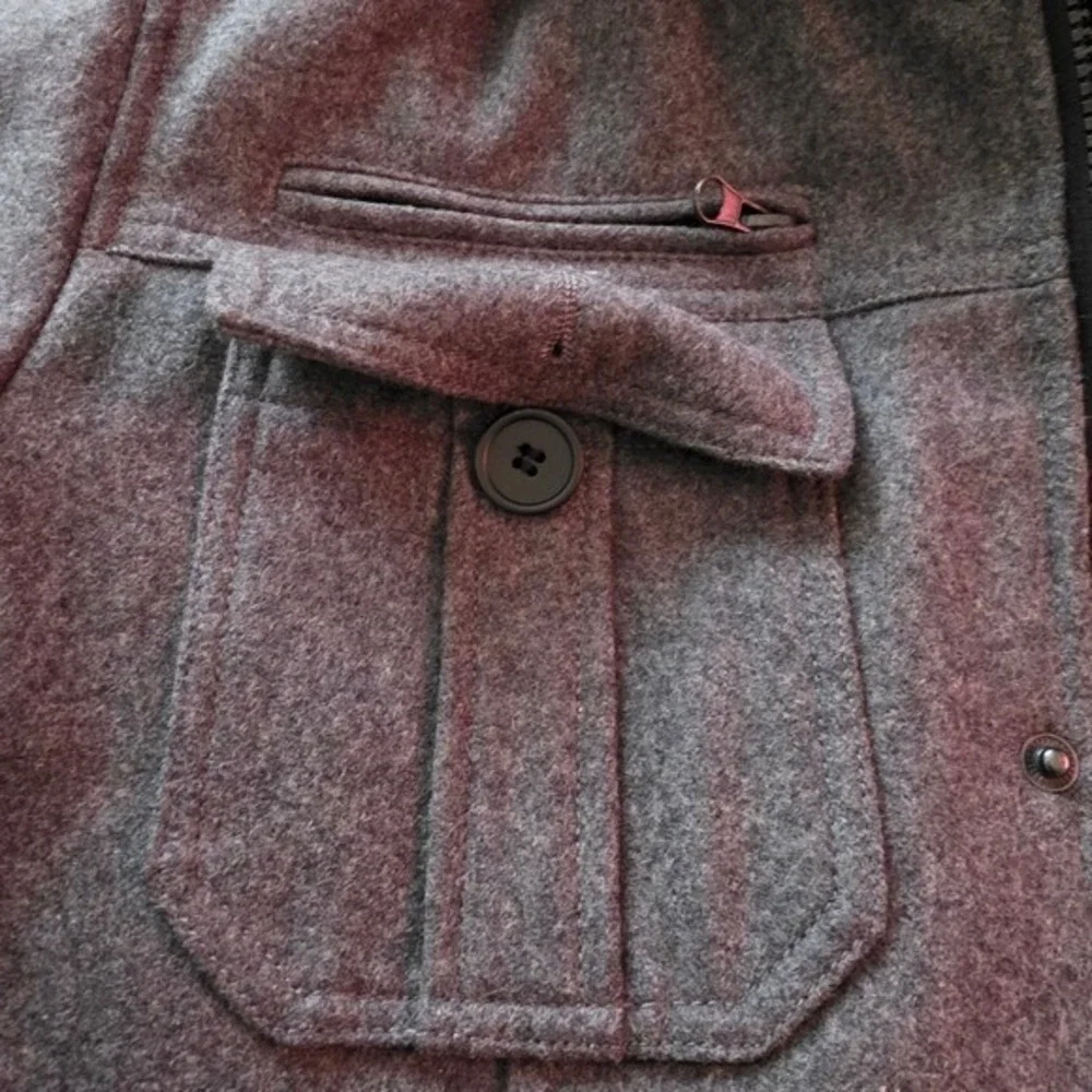 Structure Mens Wool Blend Hooded‎ Field Jacket Charcoal Grey Quilted Lining L
